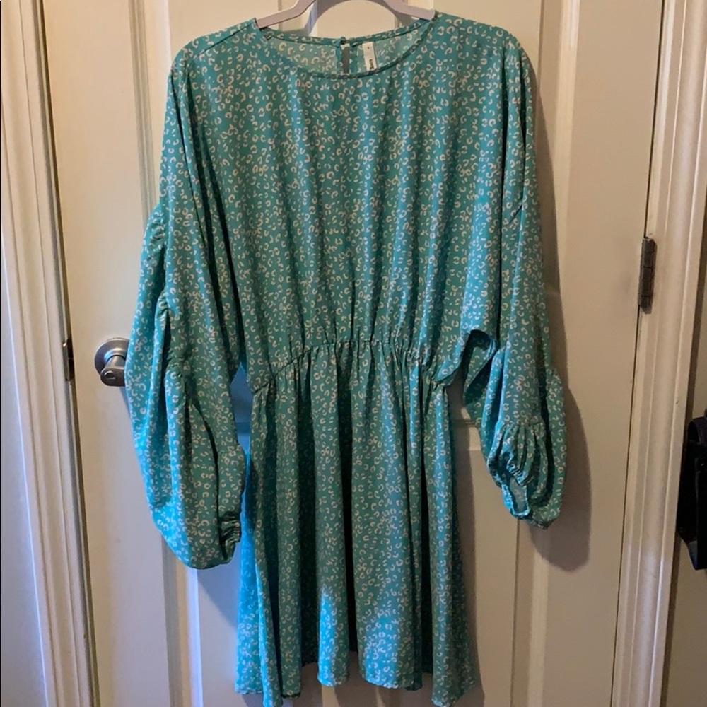 Aqua & Pink Leopard Dolman Long Sleeve Dress